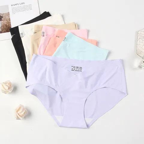 Bragas de Seda de Hielo Sin Costuras para Mujer Forma de V Cintura Baja Color Sólido Ropa Interior Transpirable para Mujeres Embarazadas Calzoncillos Cómodos