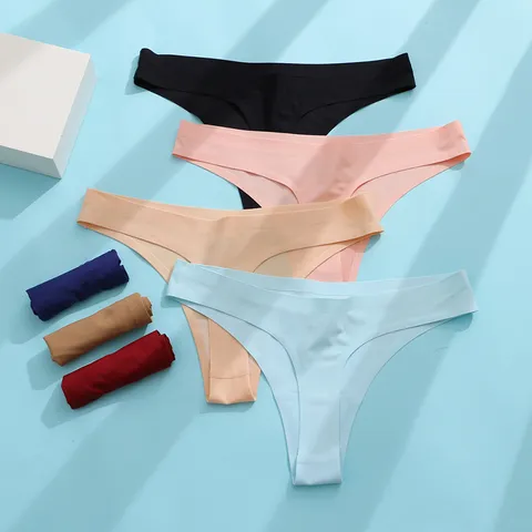 G-String Sans Couture en Soie Glacée pour Femmes Taille Basse Respirant Remonte-Fesses T-Back Sous-Vêtements Sexy Lingerie Bottom