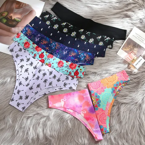 Perizoma da Donna Senza Cuciture con Stampa a Vita Bassa Traspirante Bikini G-String in Elastan Poliestere Fantasia Floreale Animale