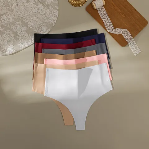 Perizoma Donna Senza Cuciture Vita Alta in Seta di Ghiaccio Traspirante G-String Sexy Tinta Unita Intimo Poliestere Elastan