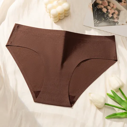 Women Low Waist Seamless Ice Silk Panties Breathable Solid Color Soft Briefs Comfortable Lingerie Everyday Underwear For Women