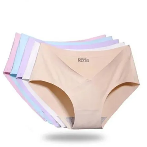 Bragas de Seda de Hielo Sin Costuras para Mujer Forma de V Cintura Baja Color Sólido Ropa Interior Transpirable para Mujeres Embarazadas Calzoncillos Cómodos