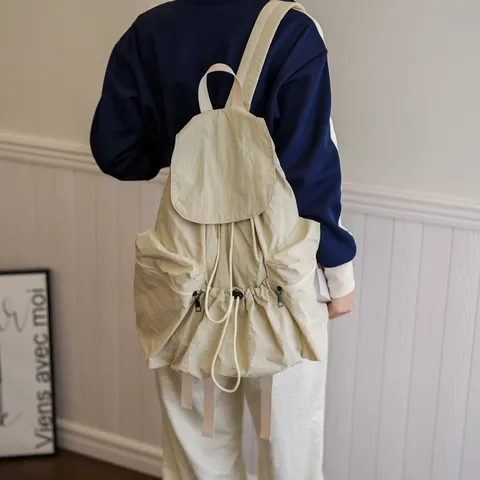 Lässiger Wasserdichter Nylon Kordelzug Rucksack Große Kapazität Schule Büchertasche Mode Reise Tagesrucksack Für Damen