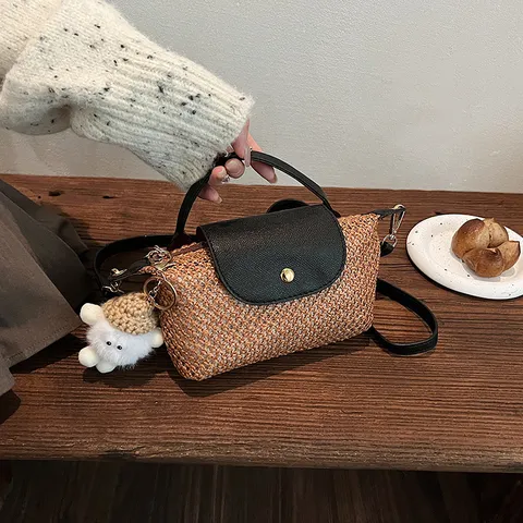 Französische Retro Stroh Gewebte Umhängetasche Schicke Dumpling Tasche Kleine Schultertasche Für Frauen Strandurlaub Mode Handtasche