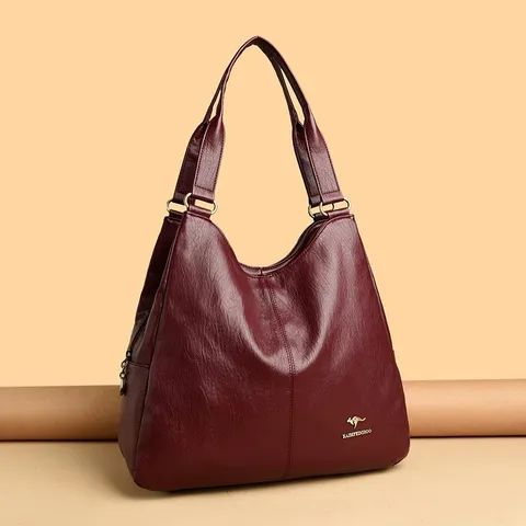 Damen Große Kapazität PU Leder Umhängetasche Minimalistisch Retro Achsel Tote Bag Einfarbig Lässige Handtasche