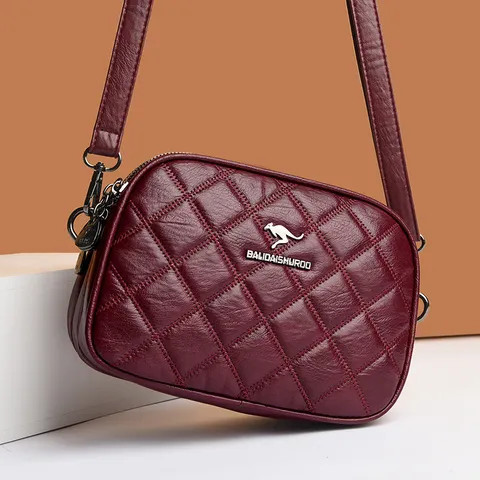 Damen Mode PU Leder Gesteppte Umhängetasche Dreilagige Schultertasche Lässige Tägliche Messenger Handtasche
