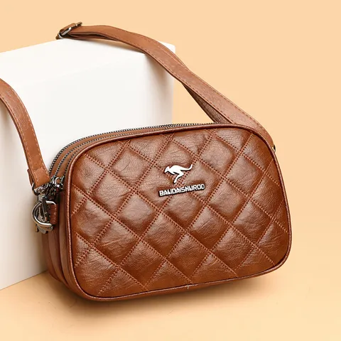 Damen Mode PU Leder Gesteppte Umhängetasche Dreilagige Schultertasche Lässige Tägliche Messenger Handtasche