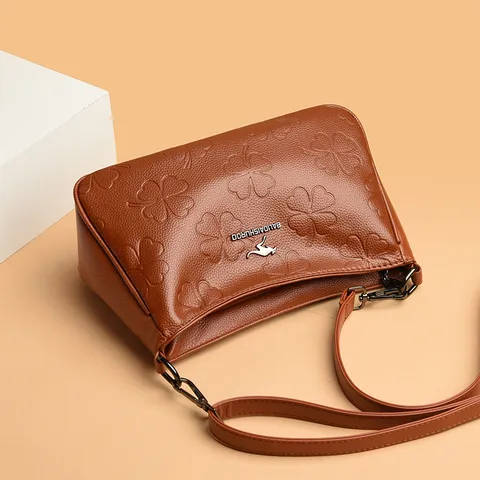 Damen PU Leder Umhängetasche Vintage Geprägte Klee Muster Crossbody Tasche Mode Casual Tote Tasche Handtasche