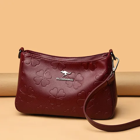 Damen PU Leder Umhängetasche Vintage Geprägte Klee Muster Crossbody Tasche Mode Casual Tote Tasche Handtasche