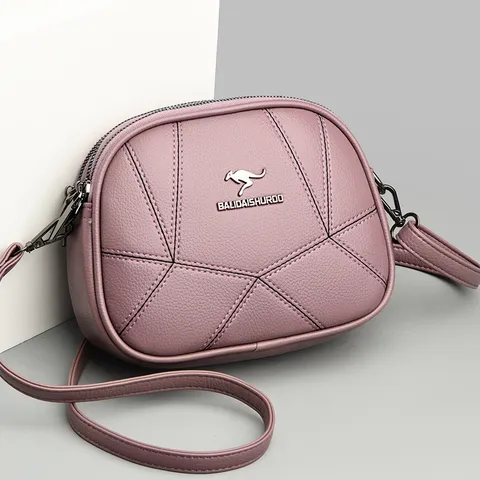 Damen Mode PU Leder Umhängetasche Geometrische Nähte Runde Schultertasche Mehrschichtiger Reißverschluss Tägliche Handtasche