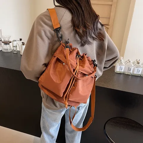 Koreanischer Stil Wasserdichtes Oxford-Gewebe Eimer Tasche Große Kapazität Damen Schulter Umhängetasche Kordelzug Rucksack