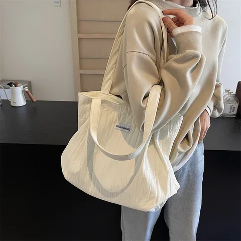 Sommer Große Kapazität Segeltuch Tote Bag Lässig Plissierte Schulter Handtasche Für Damen Studenten Täglichen Pendelverkehr