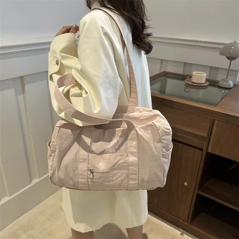 Damen Große Kapazität Nylon Tote Bag Lässig Einfarbig Utility-Stil Schulter Umhängetasche Student Pendler Handtasche