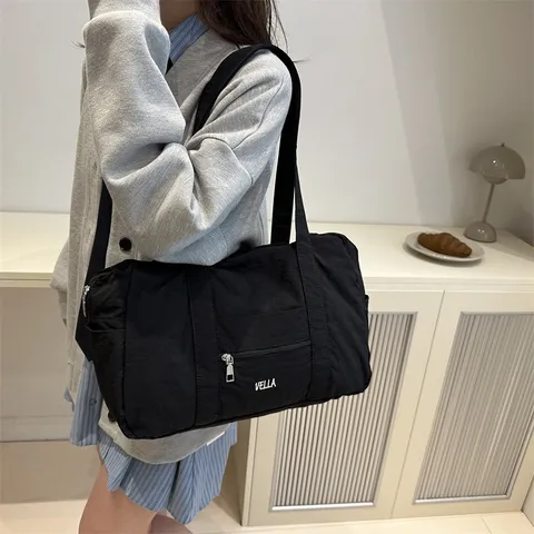 Damen Große Kapazität Nylon Tote Bag Lässig Einfarbig Utility-Stil Schulter Umhängetasche Student Pendler Handtasche