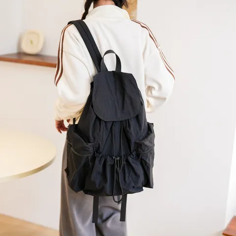 Lässiger Wasserdichter Nylon Kordelzug Rucksack Große Kapazität Schule Büchertasche Mode Reise Tagesrucksack Für Damen