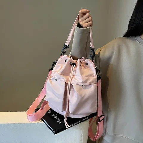 Japanischer Stil Großes Kapazität Nylon Rucksack Damen Lässig Wasserdicht Kordelzug Schultertasche Reise Schultasche