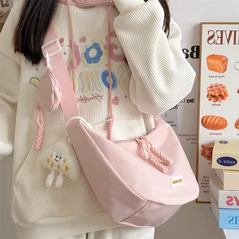Große Kapazität Canvas Umhängetasche Damen Casual Knödel Schultertasche Einfache Pendler Messenger Tasche Mit Münztasche Anhänger
