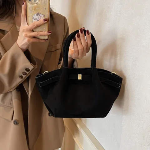 Damen Vintage Wildleder Tote Bag Grosse Kapazitaet Minimalistisch Schulter Umhaengetasche Metallverschluss Chic Handtasche