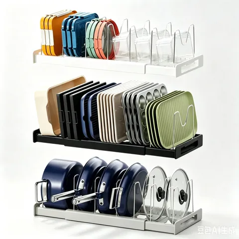 Retractable Kitchen Pot Lid Organizer Rack Adjustable Stainless Steel Cookware Holder Countertop Storage Shelf