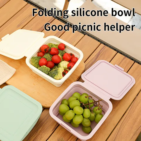 Portable Silicone Folding Bowl Travel Outdoor Camping Telescopic Fresh Keeping Food Container Microwave Safe Storage Box
