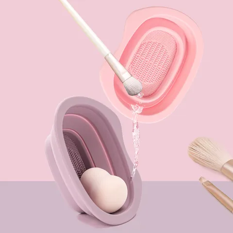 Foldable Silicone Makeup Brush Cleaning Bowl Portable Cosmetic Sponge Cleaner Pad Washing Tool Makeup Brush Cleaner Mat