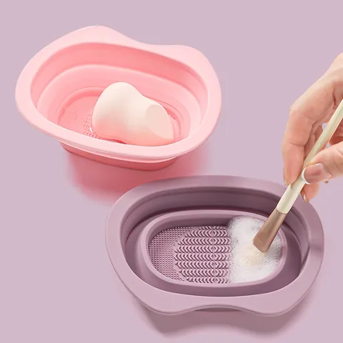 Foldable Silicone Makeup Brush Cleaning Bowl Portable Cosmetic Sponge Cleaner Pad Washing Tool Makeup Brush Cleaner Mat