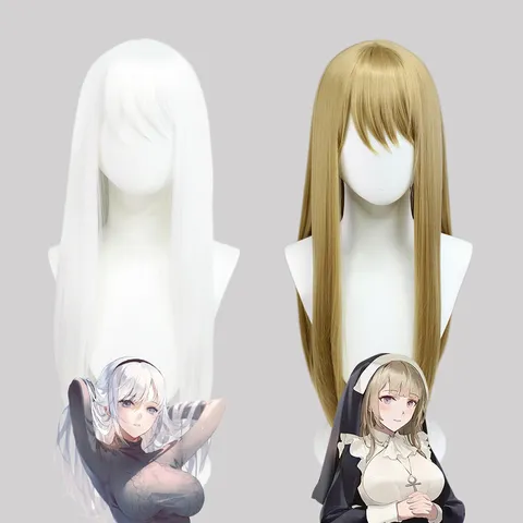 Lange Rechte Witte Vlas Non Cosplay Pruik Hogetemperatuur Synthetische Vezel Haar Voor Vrouwen Anime Feest