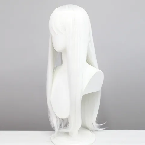 Lange Rechte Witte Vlas Non Cosplay Pruik Hogetemperatuur Synthetische Vezel Haar Voor Vrouwen Anime Feest