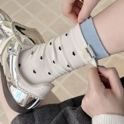 Damen Süßes Herz Muster Baumwolle Mittelhohe Socken Koreanischer Stil Vielseitige Lässige Trendige Doppelripp Socken