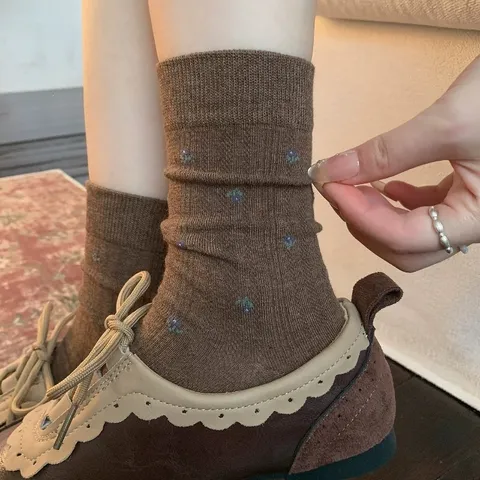 Calze a Metà Polpaccio Floreali Retro da Donna Puro Cotone Vintage Casual Calze Slouch