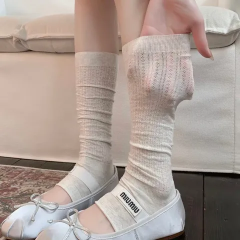Women's Ballet Style Mesh Breathable Mid Tube Socks Cotton Solid Color Stirrup Slouch Socks Fashion Leg Warmers