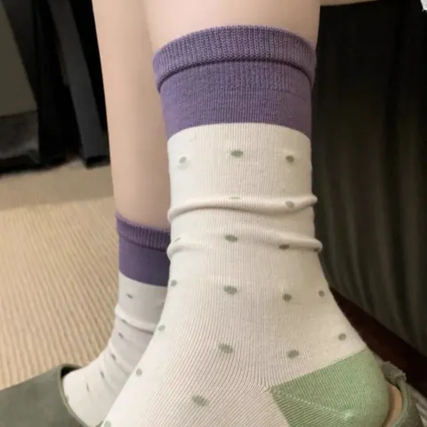 Calze a Metà Polpaccio Retrò a Pois con Blocco di Colore da Donna Casual Traspirante Cotone Moda Quotidiana Regalo