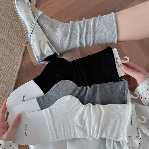 Women's Spring Summer Thin Silk Slouch Socks Ballet Style Solid Color Breathable High Tube Socks Leg Warmers