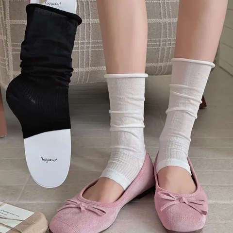 Women's Spring Summer Thin Silk Slouch Socks Ballet Style Solid Color Breathable High Tube Socks Leg Warmers