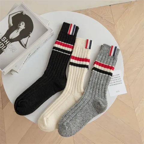 Preppy Style Ridges High Tube Calts Women Autumn Winter Warm Knit Casual Long Socks