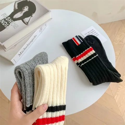 Preppy Style Ridges High Tube Calts Women Autumn Winter Warm Knit Casual Long Socks
