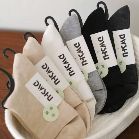 Men Women Mulberry Silk Business Mid-Calf Socks Solid Color Breathable Sweat-Absorbing Casual Dress Socks