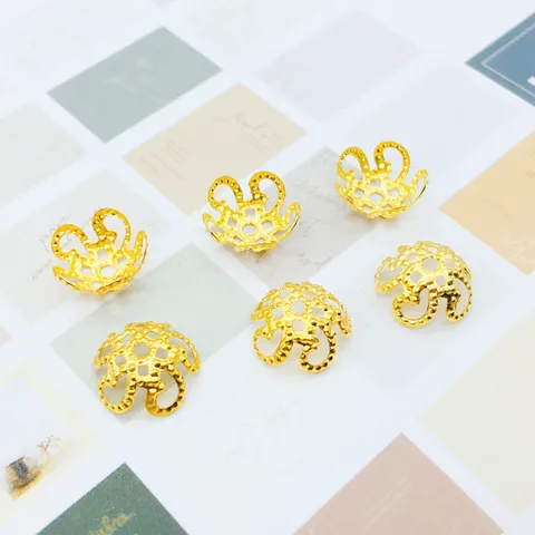 Capuchons de Perles de Fleurs Creuses en Fer Base de Perles Accessoires de Fabrication de Bijoux DIY Pièces Métalliques Plaquées Or Argent