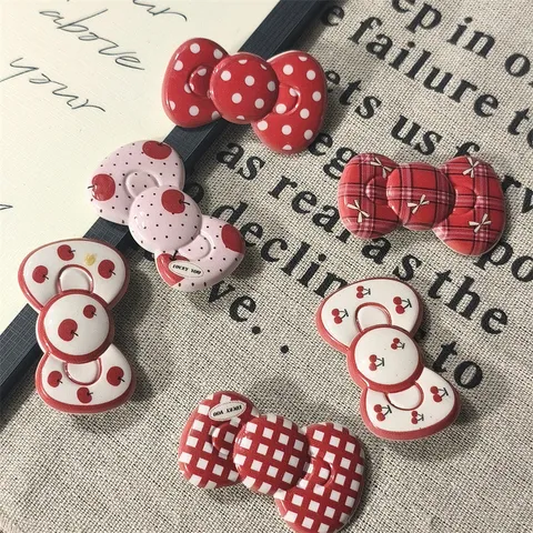 Cute Bowknot Hair Clips Sweet Cherry Polka Dot Plaid Hairpins Hair Accessories For Women