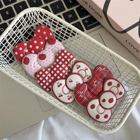 Sweet Bow Hair Clip Acrylic Polka Dot Plaid Apple Cherry Duckbill Hairpin Cute Sweet Hair Accessories For Women