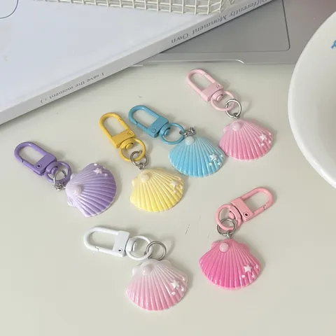 Dreamy Gradient Shell Keychain Cute Artificial Pearl Bag Charm Cartoon Resin Keyring Creative Gift For Women Girls Accessories