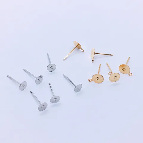 Clous d'Oreilles en Fer Électroplaqué Accessoires de Bijoux DIY Clous d'Oreilles à Tampon Plat Avec Boucle pour Accessoires de Fabrication de Boucles d'Oreilles
