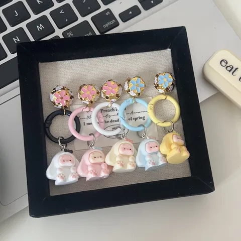 Cute Cartoon Long Eared Bunny Bell Keychain Sweet Girl Bag Pendant Couple Bestie Gift Accessory Cartoon Key Ring