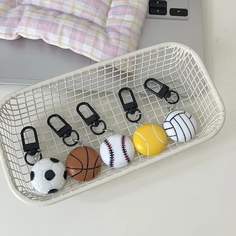 Creative Cartoon Sports Ball Keychain Resin Volleyball Tennis Football Baseball Basketball Pendant