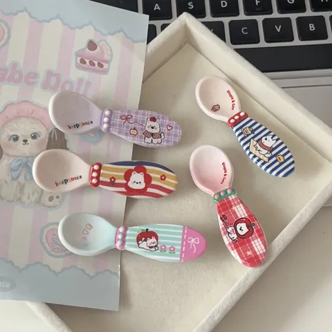 Cute Cartoon West Highland Terrier Dog Spoon Hair Clip Plaid Stripe Resin Hairpin Sweet Hair Accessories For Women