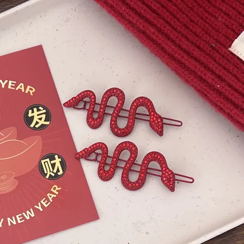 Red Rhinestone Snake Hair Clip Sparkling Crystal Hair Pin Korean Style Hair Accessories For Women Zodiac Year Party Jewelry Gift