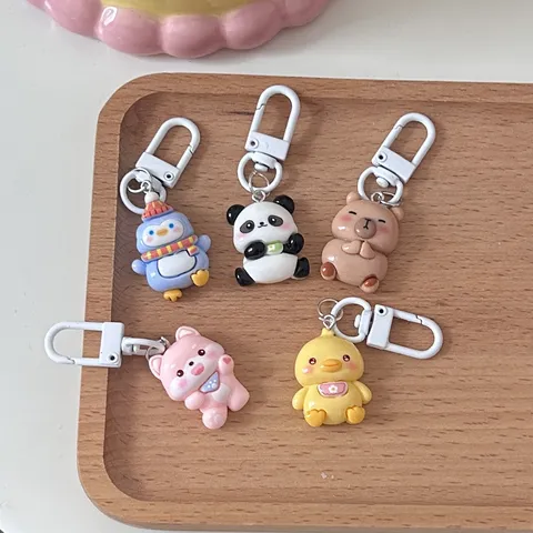 Cute Cartoon Animal Resin Keychain Panda Duck Dog Penguin Bag Pendant Key Ring Car Key Holder Gift