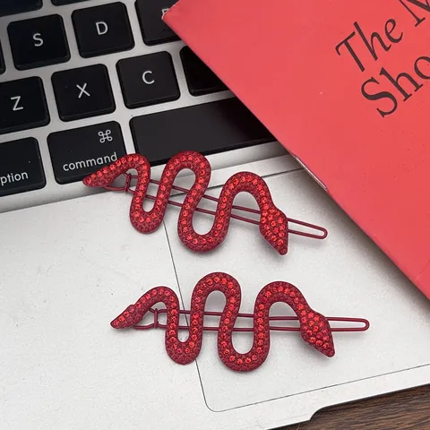 Red Rhinestone Snake Hair Clip Sparkling Crystal Hair Pin Korean Style Hair Accessories For Women Zodiac Year Party Jewelry Gift
