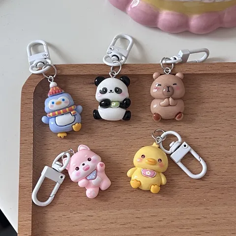 Cute Cartoon Animal Resin Keychain Panda Duck Dog Penguin Bag Pendant Key Ring Car Key Holder Gift