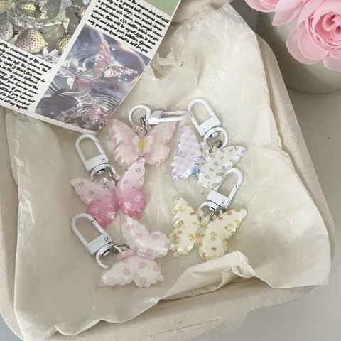Clear Jelly Butterfly Keychain Floral Polka Dot Bag Charm Cute Resin Pendant Aesthetic Key Ring For Women Girls Gift
